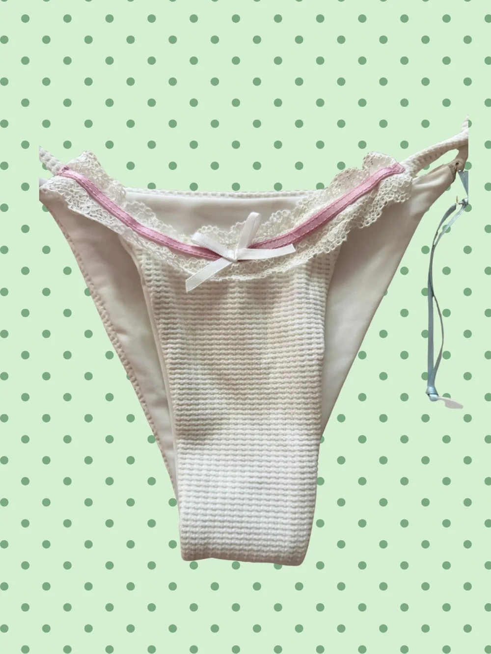 Frankie's Bikinis Cream & Pink Tie-Side Cheeky Bikini Bottom